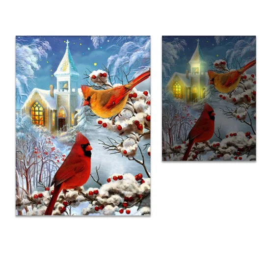 Affiche sur toile imprimée avec cadre en bois de pin, décoration de maison, série de conception de vue sur la neige, affiche lumineuse LED